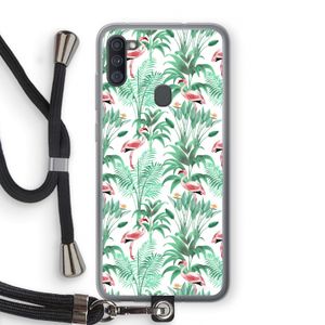 Flamingo bladeren: Samsung Galaxy A11 Transparant Hoesje met koord
