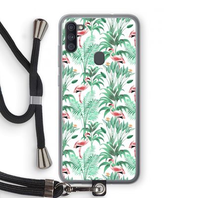 Flamingo bladeren: Samsung Galaxy A11 Transparant Hoesje met koord