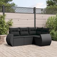 4-delige Loungeset met kussens poly rattan zwart
