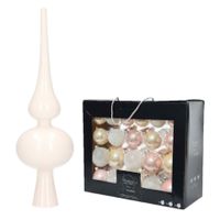 42x stuks glazen kerstballen lichtroze parel/wit 5 cm, 6 cm en 7 cm met witte glazen piek 26 cm