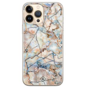 iPhone 13 Pro Max siliconen hoesje - Marmer bruin blauw