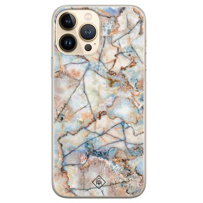 iPhone 13 Pro Max siliconen hoesje - Marmer bruin blauw