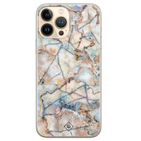 iPhone 13 Pro Max siliconen hoesje - Marmer bruin blauw