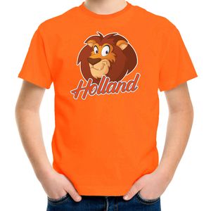 Oranje t-shirt Holland / Nederland supporter met cartoon leeuw EK/ WK fan voor kinderen M (134-140)  -