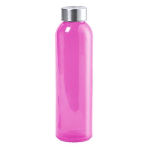 Glazen waterfles/drinkfles fuchsia roze transparant met RVS dop 500 ml