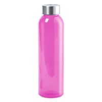 Glazen waterfles/drinkfles fuchsia roze transparant met RVS dop 500 ml - thumbnail