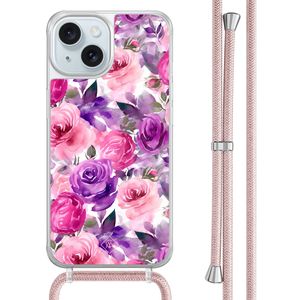 iPhone 15 hoesje met rosegoud koord - Rosy blooms