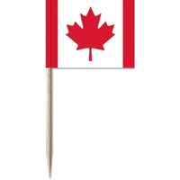 100x Vlaggetjes prikkers Canada 8 cm hout/papier - Cocktailprikkers - thumbnail