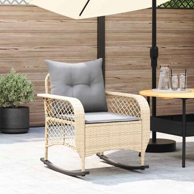 Tuinschommelstoel met kussens poly rattan beige