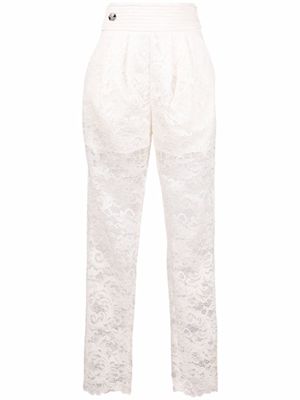 Philipp Plein pantalon droit en dentelle - Tons neutres