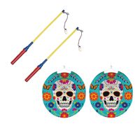 2x stuks ronde lampion 25 cm Day of the Dead sugarskull inclusief lampionstokjes