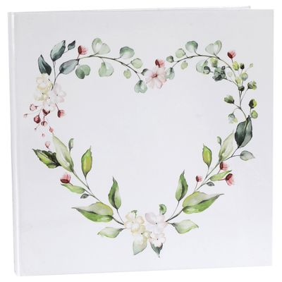 Gastenboek/receptieboek Bloemen - Bruiloft - wit/groen - 24 x 24 cm
