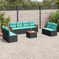 9-delige tuinbankset met kussens van zwart polyrotan