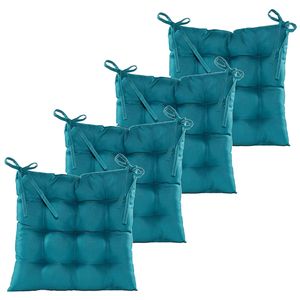 Stoelkussen gewatteerd - 4x - petrol blauw - 38 x 38 cm - binnen/buiten