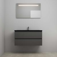 On-Line Badkamermeubelset - 100 cm - Voorgemonteerd - Ladestructuur - Acryl Wastafel - 1 Kraangat - Spiegel met LED-Verlichting - Mat Antraciet