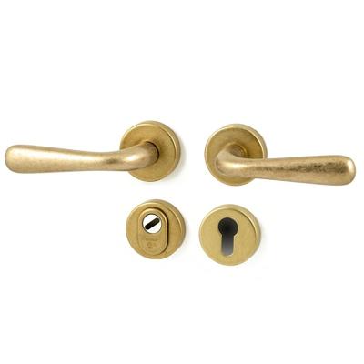 Hardbrass Monza-Silvia achterdeurbeslag SKG3 met kerntrekbeveiliging - messing getrommeld