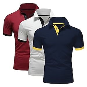 Voor heren POLO Shirt Golfshirt Casual Sport Revers Korte mouw Modieus Basic Effen Kleur Lapwerk 3-stuks Zomer Normale pasvorm Grijszwartmarineblauw BlauwWijnMarineblauw Grijsoranjewijn Lightinthebox