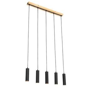 QAZQA Moderne hanglamp zwart met hout 5-lichts - Jeana