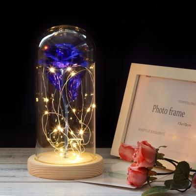 Simulatie rozen lichten glazen cover decoraties ambachten valentines dag geschenken (blauw)