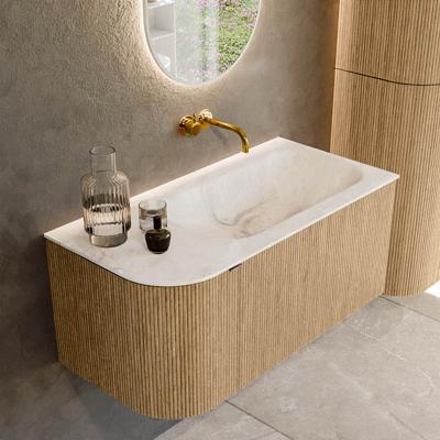 Badmeubel Mondiaz Kurve-Dlux | 95 cm | Meubelkleur Oak | Wastafelkleur Frappe | Solid surface | Rechts spoelbak | Zonder kraangat(en)