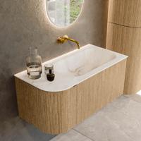 Badmeubel Mondiaz Kurve-Dlux | 95 cm | Meubelkleur Oak | Wastafelkleur Frappe | Solid surface | Rechts spoelbak | Zonder kraangat(en) Badmeubel Mondiaz Kurve-Dlux | 95 cm | Meubelkleur Oak | Wastafelkleur Frappe | Solid surface | Rechts spoelbak | Zonder kraangat(en)