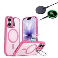 iPhone 17 Bundle Classic Hybrid Magnetic Case (Camera Control, Stash Stand) and Magnetic Charging Pad (Qi2) - Frosted Pink