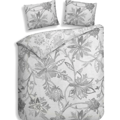 Dekbedovertrek Katoen Satijn Double Face Neva LitsJumeaux XL (260x200 Cm) Grijs Katoen Satijn Bloemen Heckett Lane - Overtrek - 260x200 Cm - Dekbed-Discounter.nl