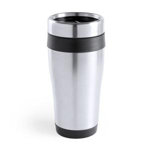 Warmhoudbeker/thermos isoleer koffiebeker/mok - RVS - zilver/zwart - 450 ml   -