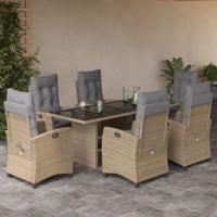 7-delige Tuinset met kussens poly rattan gemengd beige