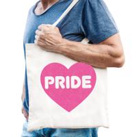 Gay Pride tas voor heren - wit - katoen - 42 x 38 cm - roze glitter hart - LHBTI