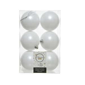 Decoris kerstballen - 6x st - wit - 8 cm - kunststof - kerstversiering   -