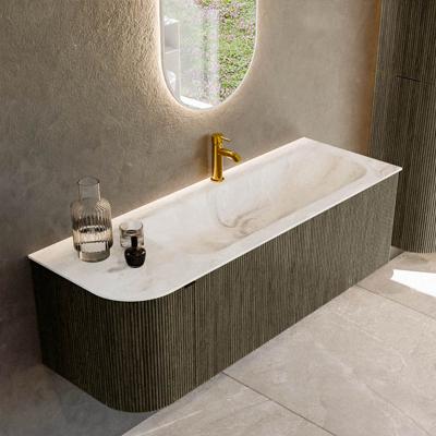 Badmeubel Mondiaz Kurve-Dlux | 135 cm cm | Meubelkleur Shadow | Wastafelkleur Frappe | Solid surface | Wasbak rechter zijde spoelbak | 1 kraangat