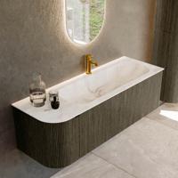 Badmeubel Mondiaz Kurve-Dlux | 135 cm cm | Meubelkleur Shadow | Wastafelkleur Frappe | Solid surface | Wasbak rechter zijde spoelbak | 1 kraangat