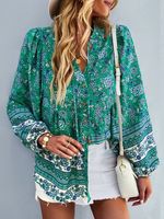 Casual V Neck Floral Loose Shirt