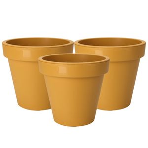 Plantenpot/bloempot - 3x - Tuin buiten - kunststof - okergeel - D25 cm