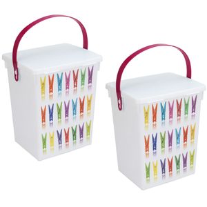 2x Wasknijper bewaarboxen roze hengsel 5 liter 23 x 18 cm