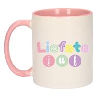 Cadeau koffie/thee mok voor Juf - roze - liefste Juf - keramiek - 300 ml