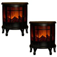 LED sfeerhaard - 2x stuks - zwart - L30 x B16 x H35 cm - open haard - verlichting