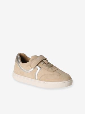 Baskets voor meisjes van leer met rits en veters bruin