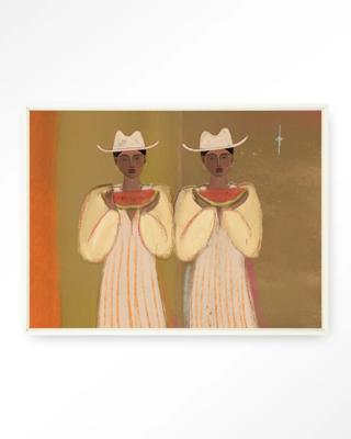 Urban Cotton Wandkleed 'Watermelon Girl' 145 x 190cm in Floating Frame - off white