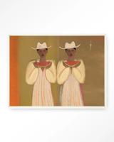 Urban Cotton Wandkleed 'Watermelon Girl' 145 x 190cm in Floating Frame - off white