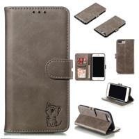 iPhone 7 Plus & 8 Plus horizontaal Kat patroon PU leren Flip Hoesje met houder foto frame en opbergruimte voor pinpassen & geld (grijs)