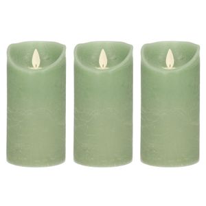 3x Jade groene LED kaarsen / stompkaarsen met bewegende vlam 15 cm