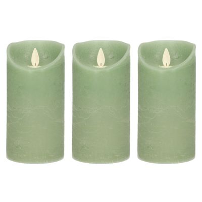 3x Jade groene LED kaarsen / stompkaarsen met bewegende vlam 15 cm