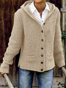 Hooded Buttoned Knitted Sweater coat