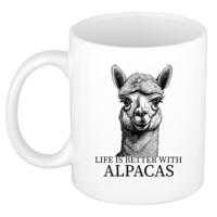 Cadeau mok voor boerderij dieren fans - alpaca - wit - keramiek - 300 ml - thumbnail