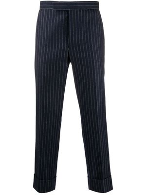 Thom Browne pantalon en flanelle à rayures - Bleu