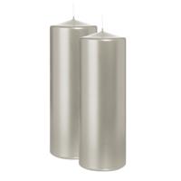 Cilinderkaars/stompkaars - 2x - metallic zilver - 20 x 7 cm - 103 branduren