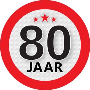 80 jaar leeftijd sticker rond 9 cm verjaardag versiering   -