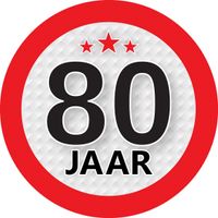 80 jaar leeftijd sticker rond 9 cm verjaardag versiering   - - thumbnail